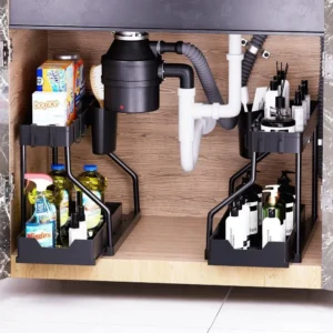 =R-Shaped Under Sink Organizer - Double-Layer Pull-Out Kitchen Storage Rack