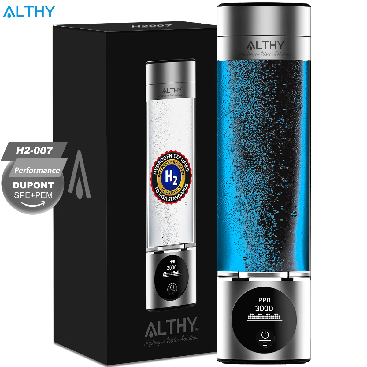 =Premium Hydrogen Water Bottle | H2 Inhalation Device | Dual SPE+PEM Tech