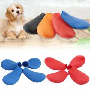 =Premium 4Pcs Waterproof Pet Rain Boots - Anti-Slip Rubber Shoes for Dogs & Cats