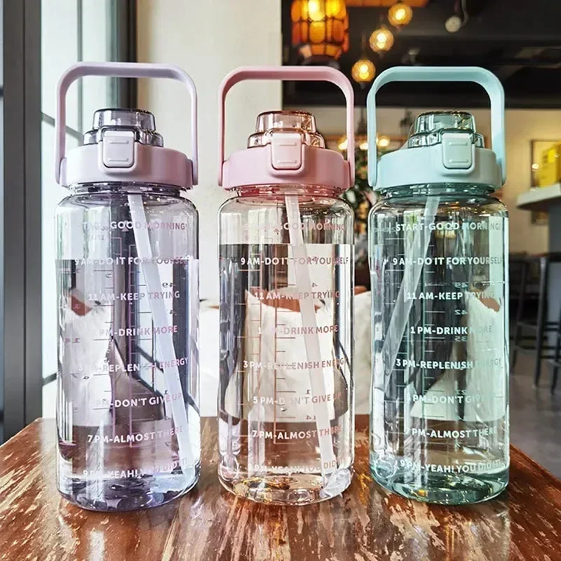 =Premium 2L Time Marker Water Bottle | Hydration Tracker Straw Cup