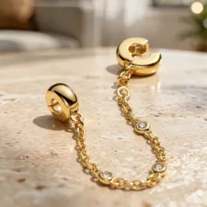 =Pandora Gold-Plated Triple Clear Stone Safety Chain Charm