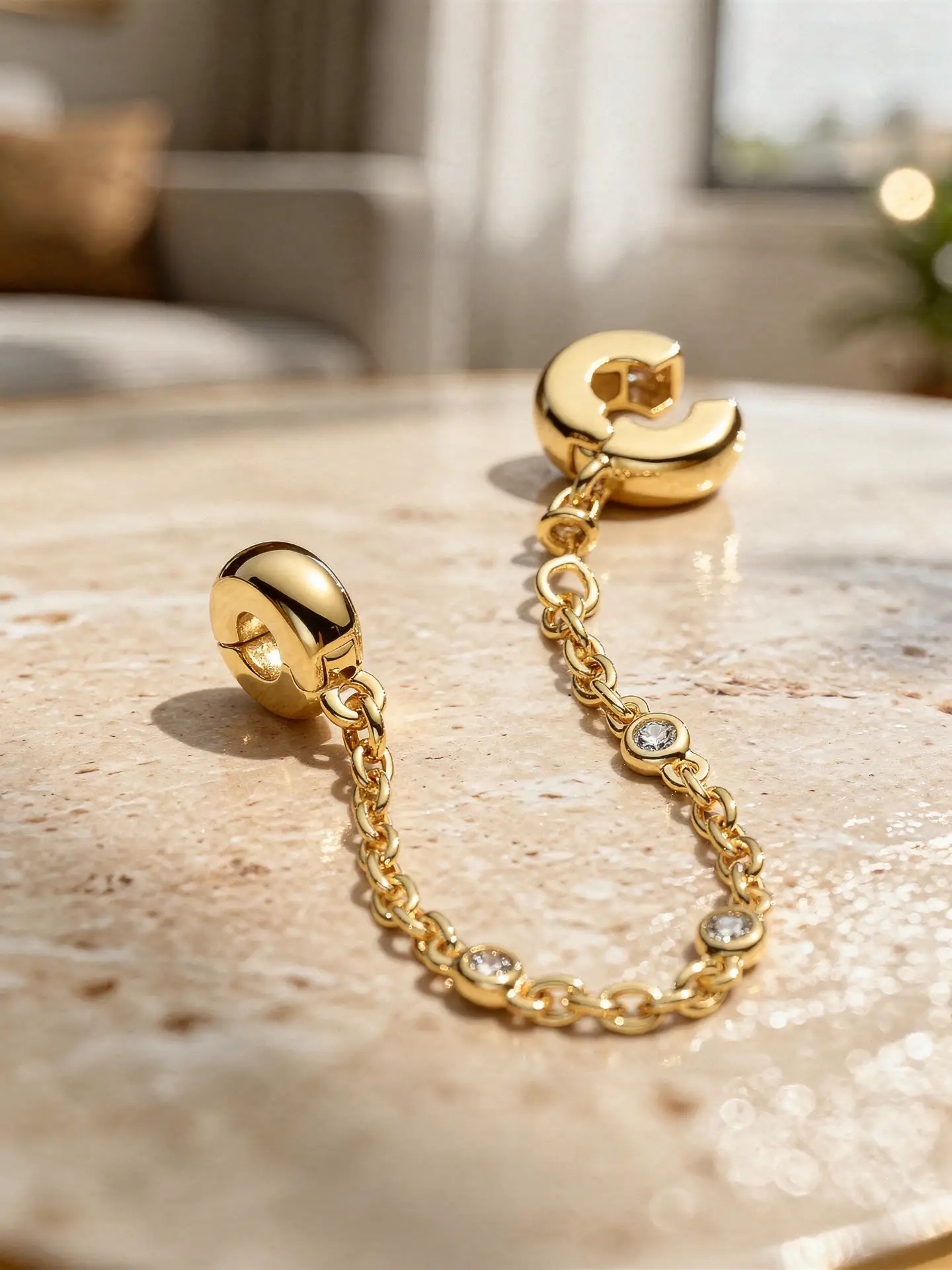 =Pandora Gold-Plated Triple Clear Stone Safety Chain Charm