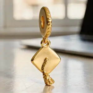 =Pandora | 14k Gold-Plated Unique Metal Blend Graduation Cap Dangle Charm